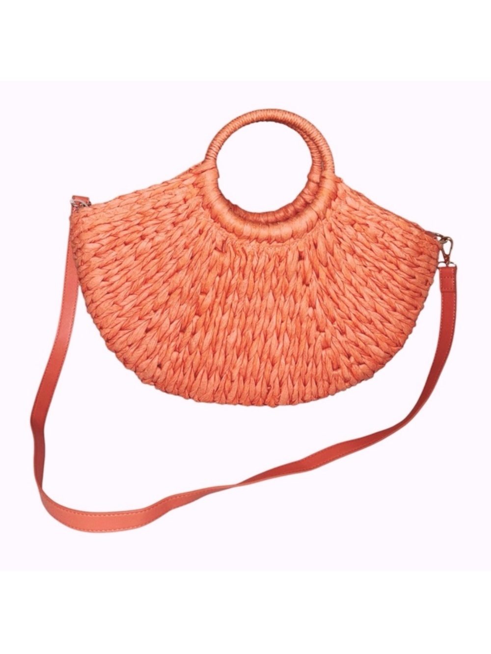 Crossi Coral Straw Woven Beachy Crossbody Bag